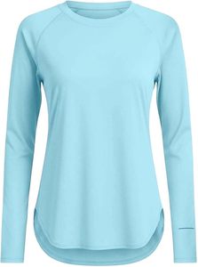 Camiseta de seda helada para mujer, informal, ajustada, con cuello en V, manga larga, protección UV UPF 50+, transpirable, de secado rápido y antiarrugas - Product Image 2
