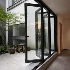 Porte pliante à rupture de pont thermique, porte insonorisée, porte extérieure résistante aux ouragans, porte pliante en aluminium à vitrage trempé pour patio et maison - Product Image 1