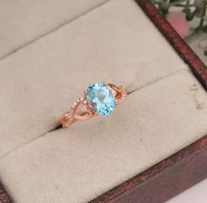 Blue Topaz Sterling Silver Oval Cut Engagement <b>Ring</b>-December Birthstone 14K Gold Plated Luxury <b>Statement</b> <b>Ring</b> - Product Image 3