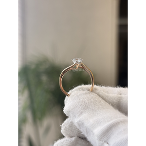Elegante anillo solitario de diamante de laboratorio de corte redondo con diseño de doble aro entrecruzado, 0.51CT VS EF, oro macizo, joyería nupcial para mujer - Product Image 5