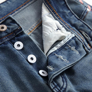 Jeans de Pierna Recta Azul Claro para Hombre, Cintura Media, Algodón Lavado, Estilo Casual, para Otoño - Product Image 3