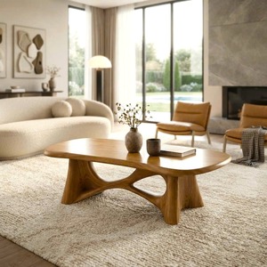 Luxali Eco-Friendly Solid Wood Modern Coffee <b>Table</b> with Sculptural Design for Living Room Home Decor - Product Image 5