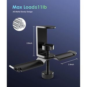 Supporto per Cuffie in Alluminio con Doppia Testa Rotante, Porta Cuffie da Scrivania con Morsetto, Capacità 5 kg, Compatibile con Custodie per Cuffie - Product Image 2