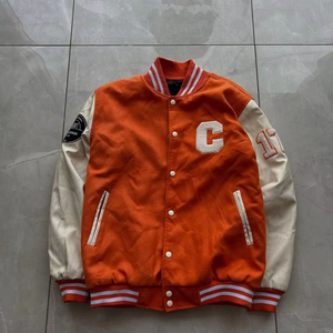 OEM Men's Stand Collar Classic Varsity Letterman Baseball College <b>Jacket</b> With White <b>Leather</b> Strip <b>Winter</b> Heated <b>Jacket</b> - Product Image 1