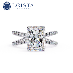 แหวนหมั้นเพชรทรงเอเมอรัลด์ LOISTA ทองคำขาว สไตล์คลาสสิก ได้รับการรับรองจาก GIA เครื่องประดับสำหรับผู้หญิง - Product Image 1