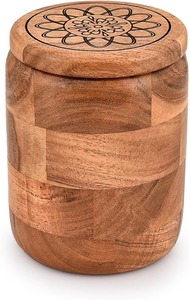 Pot en verre haut de gamme avec couvercle en bois, idéal pour épices, poivre, miel et autres aliments, pour la cuisine domestique, fabriqué en Inde. - Product Image 2