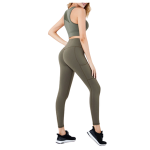Classic Yoga Set Moisture Wicking Sports <b>Racer</b>-back Crop <b>Top</b> And Supportive Leggings For Gym Fitness And Workout - Product Image 3