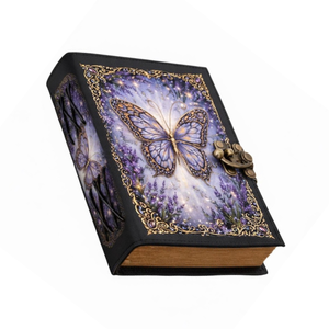 Carnet en cuir fait main Al-Amir, motif papillon lavande, avec serrure antique, journal d'écriture vintage, style Rajasthan - Product Image 1