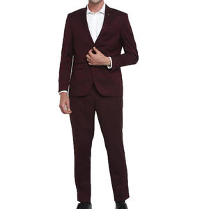 Men British Style Business <b>Suit</b> Wool Polyester Blend Maroon Single Breasted Notched Collar Anti-Wrinkle Regular Fit - Product Image 3