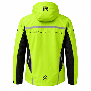 Veste de sport coupe-vent respirante à séchage rapide pour homme, couleur vert fluorescent, blocs de couleur, boutons recouverts - Product Image 2