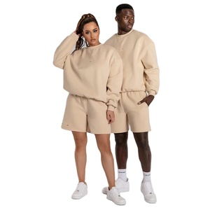 Ensemble sweat-shirt et short personnalisé avec logo pour homme et femme, en coton molletonné, coupe ample, pull décontracté d'été, ensemble de survêtement deux pièces - Product Image 1