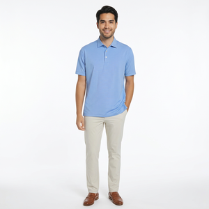 Polo de Punto Azul Claro para Hombre, Manga Corta, Casual, Transpirable, Poliéster, Corte Regular - Product Image 5