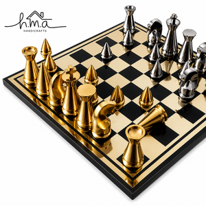 Black And Gold Brass <b>Chess</b> Set With Cylindrical Geometric Pieces Checkered Square <b>Board</b> And Storage Box Decor <b>Game</b> - Product Image 6