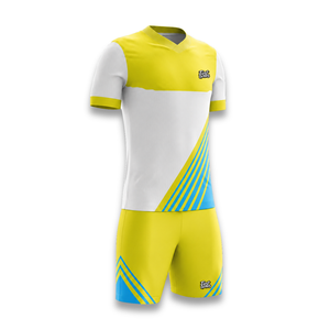 High Quality Men's Yellow White Soccer Jersey Set Sublimated V-Neck Short Sleeve <b>Moisture</b> Wicking Athletic Fit All Seasons - Product Image 4