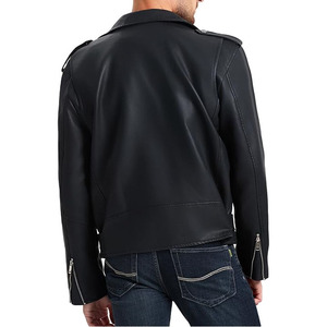 Vestes en cuir pour hommes Comfortex International, veste bomber en similicuir pour hommes, col à revers, fermeture éclair asymétrique, coupe ajustée, veste de motard - Product Image 2