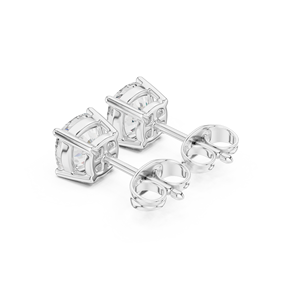 Cushion Cut Diamond <b>Stud</b> Earrings in Solid Gold or Sterling <b>Silver</b> Elegant Four Prong Setting Square Jewelry for Women - Product Image 4