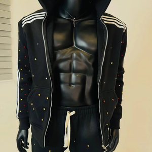 Conjunto de Sudadera con Capucha de Dos Piezas para Hombre, Estilo Retro Urbano, Invierno, con Cierre, 100% Algodón Felpa, Corte Holgado, Transpirable - Product Image 3