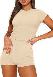 Conjunto de Dos Piezas Casual para Mujer, Estilo Veraniego, Sólido, Ligero, Transpirable, Ecológico, Ajustado, Top de Spandex/Poliéster - Product Image 3