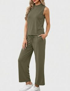 Ladies Sleeveless Tank Top with Elastic Waist Trouser <b>Set</b> Casual Stylish Two Piece Outfit Soft Fabric Lounge Wear Matching <b>Set</b> - Product Image 4