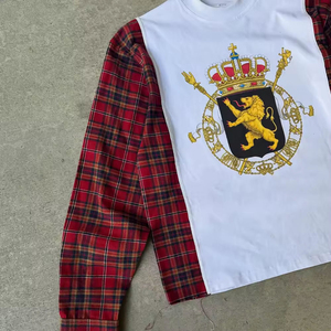 Vintage Custom <b>Patchwork</b> Oversized Boxy Fit Heavyweight 100% Cotton Graphic DTG Printing Flannel Long Sleeve T-<b>Shirt</b> for Men's - Product Image 3