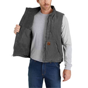 Gilet de travail pour homme en coton 100% doublé sherpa, effet toile vintage délavée, sans manches, polaire, pour la chasse et le travail tactique, hiver - Product Image 4