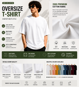 T-shirt surdimensionné en coton 200G personnalisé OEM pour hommes, streetwear, t-shirt vierge épais, fabricant - Product Image 2