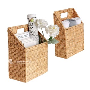 Panier de rangement rectangulaire vintage en jacinthe d'eau écologique avec poignée pour la maison, la salle de bain et le bureau - Product Image 1