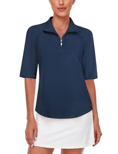 Custom Logo <b>Women's</b> Golf Clothing Solid Quarter-<b>Zip</b> Short Sleeve Breathable Mesh Fabric Quick Dry Performance Athletic <b>Top</b> - Product Image 1