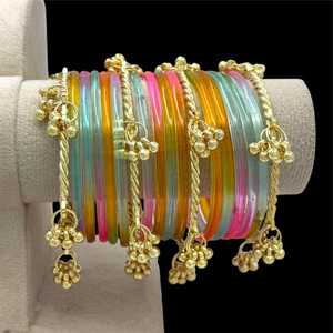 Trendy Bright Multi Traditional Kashmiri Glass <b>Bangles</b> with Emerald Cut Pearl Customized Colors Anniversary Jewellery - Product Image 5