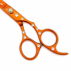 Ciseaux de coiffure professionnels orange en acier inoxydable, lames affûtées, pour droitiers, manche long, motif empreinte de patte - Product Image 3