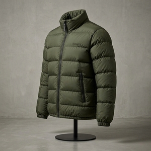 Blouson matelassé vert olive pour homme, col montant, fermeture éclair, manteau d'hiver chaud, décontracté, streetwear, personnalisable, marque privée - Product Image 3