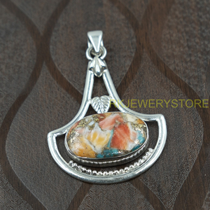 Pendentif en nacre orange, cuivre et turquoise, fait main, en argent 925, style vintage bohème ethnique, bijou artisanal unique, cadeau pour elle - Product Image 6