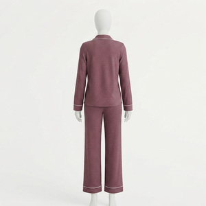 Conjunto de Pijama de Satén de 2 Piezas para Mujer, Color Sólido, Manga Larga, Cuello en V, Cintura Elástica, Teñido en Prenda, Tallas Grandes, Ropa de Dormir de Algodón Suave - Product Image 3