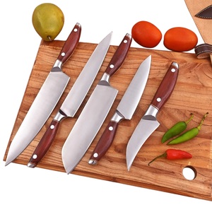 Ensemble de couteaux professionnels faits à la main en acier inoxydable 5 pièces avec manches en bois ambidextres - Product Image 1