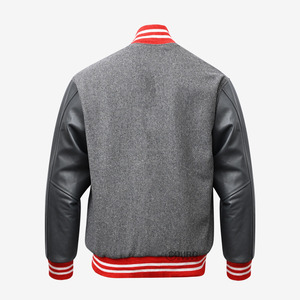 OEM personnalisé laine patch manches en cuir vintage lettre homme Varsity chenille broderie noir gris veste - Product Image 2