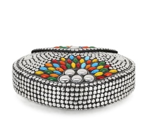 <b>Silver</b> Plated Zinc Alloy <b>Clutch</b> Bag With Enamelled Flower Design Irregular Shape Art Collectible Metal Craft - Product Image 6