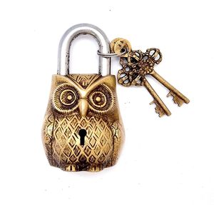 Owl Design Golden Functional Brass Lock with 2 Keys Handcrafted Decorative <b>Padlock</b> Vintage Security Lock for Home Gift - Product Image 1