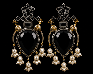 Wholesale Vintage Oxidized Antique Gold-Plated Drop Earrings Dual Tone Silver Gold Onyx Stone Wedding Gift Women Direct Factory - Product Image 3