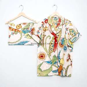 Hermoso y elegante conjunto de pijama corto de algodón hecho a mano en India, con estampado digital vintage, suave, para dormir, para mujer, primavera-verano - Product Image 3