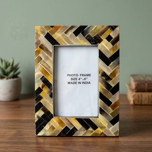 Beads Art Handmade Buffalo Horn Wood Photo <b>Frame</b> 4x6 Inch Rectangular Inlay Design Tabletop Decor Made in India - Product Image 5