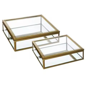 Modern Luxury Metal Glass <b>Mirror</b> Jewelry Organizer Storage <b>Box</b> Gold Metal Frame Flower Top Necklace Organization - Product Image 3