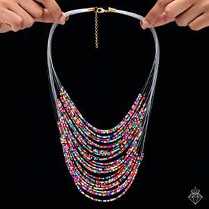 PRAO Collier superposé de perles de rocaille multicolores avec boucles d'oreilles bijoux de mode anti-ternissement - Product Image 6