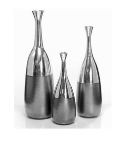 Contemporary Metal <b>Vases</b> <b>Set</b> Of <b>3</b> Handmade Silver Decorative Tabletop <b>Vases</b> For Home Interior Wedding Anniversary - Product Image 4