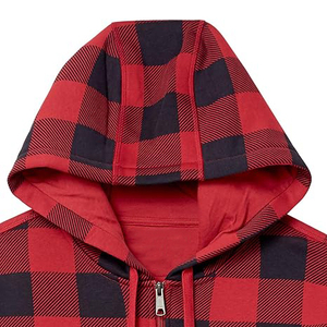 Sweat-shirt à capuche rouge zippé, coupe classique, décontracté, pour l'automne, 100% coton molletonné tricoté, couleur unie - Product Image 4