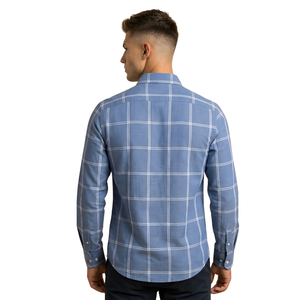 Steel Blue Plaid <b>Men</b> <b>Flannel</b> <b>Shirt</b> Long Sleeve Button Down Checkered Casual <b>Shirt</b> Soft Brushed Fabric Fashion Streetwear - Product Image 2