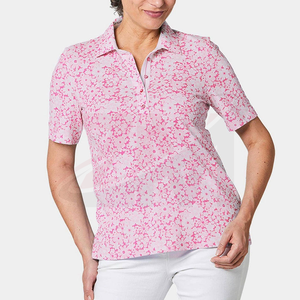 Camiseta Polo Rosa Estampada para Mujer, Ropa Casual de Manga Corta, Transpirable, Tejido 100% Poliéster - Product Image 1