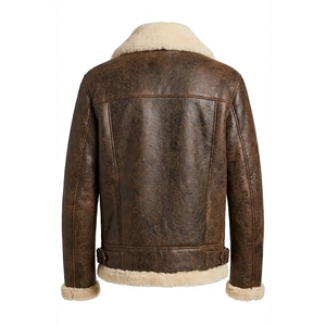 Genuine <b>Men's</b> Leather <b>Shearling</b> <b>Jacket</b> Premium Sheepskin Fur Aviator Winter Coat Warm Stylish Biker Outerwear Classic Fit - Product Image 5