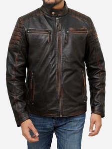 Men's Distressed Brown Leather Moto Cafe <b>Racer</b> <b>Jacket</b> Custom Made Racing Riding Motorbike Biker Wear <b>Jackets</b> Male - Product Image 4