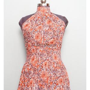 Vestido midi con estampado floral para mujer, cuello alto, corte en A, sin mangas, 100% algodón, vestido informal de verano, transpirable. - Product Image 4