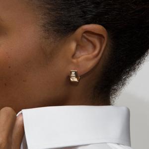 Paire de boucles d'oreilles demi-cercle géométriques en or massif 10K 14K 18K avec diamants de laboratoire sertis en clos, pour femme, vente en gros, personnalisables, pour mariage et soirée - Product Image 2